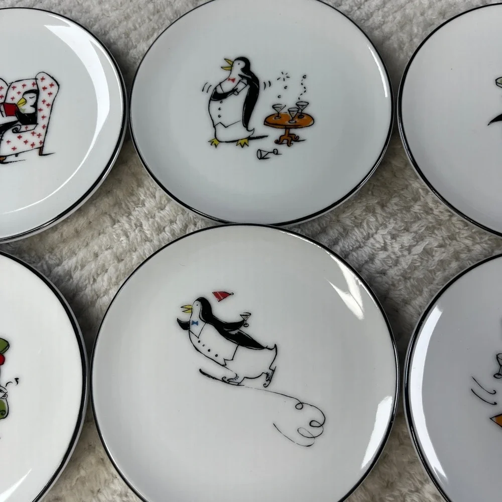Pottery Barn Penguins Coasters Set of 8 Whimsical‎ Party Holiday Japan